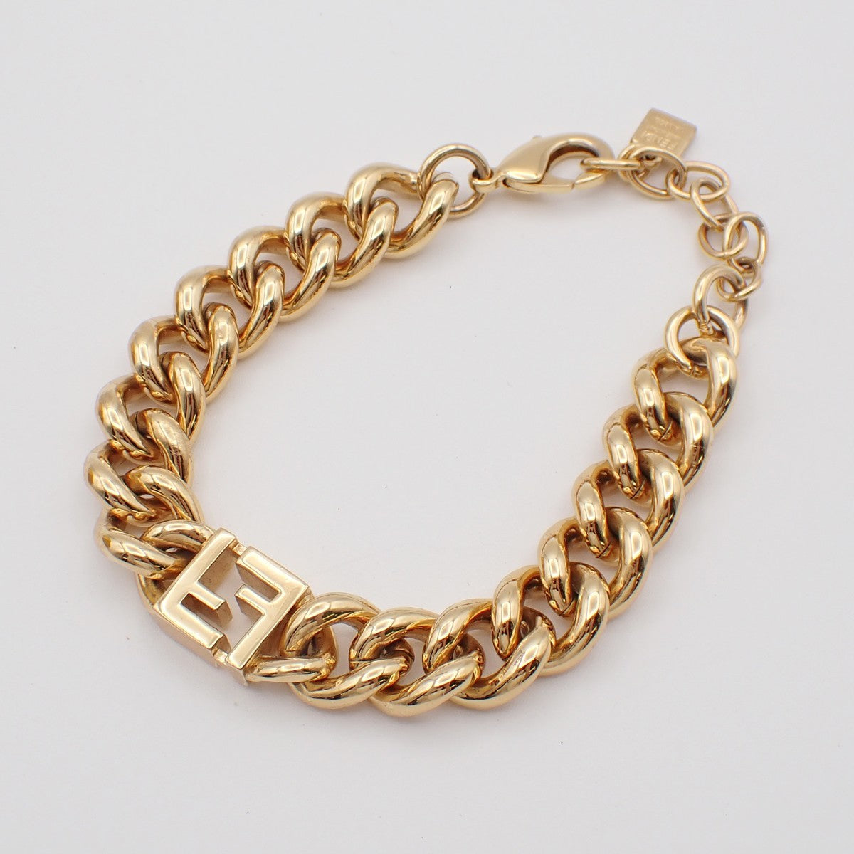 FENDI FF Logo Chunky Chain Bracelet Gold-Plated Italy 60EF508