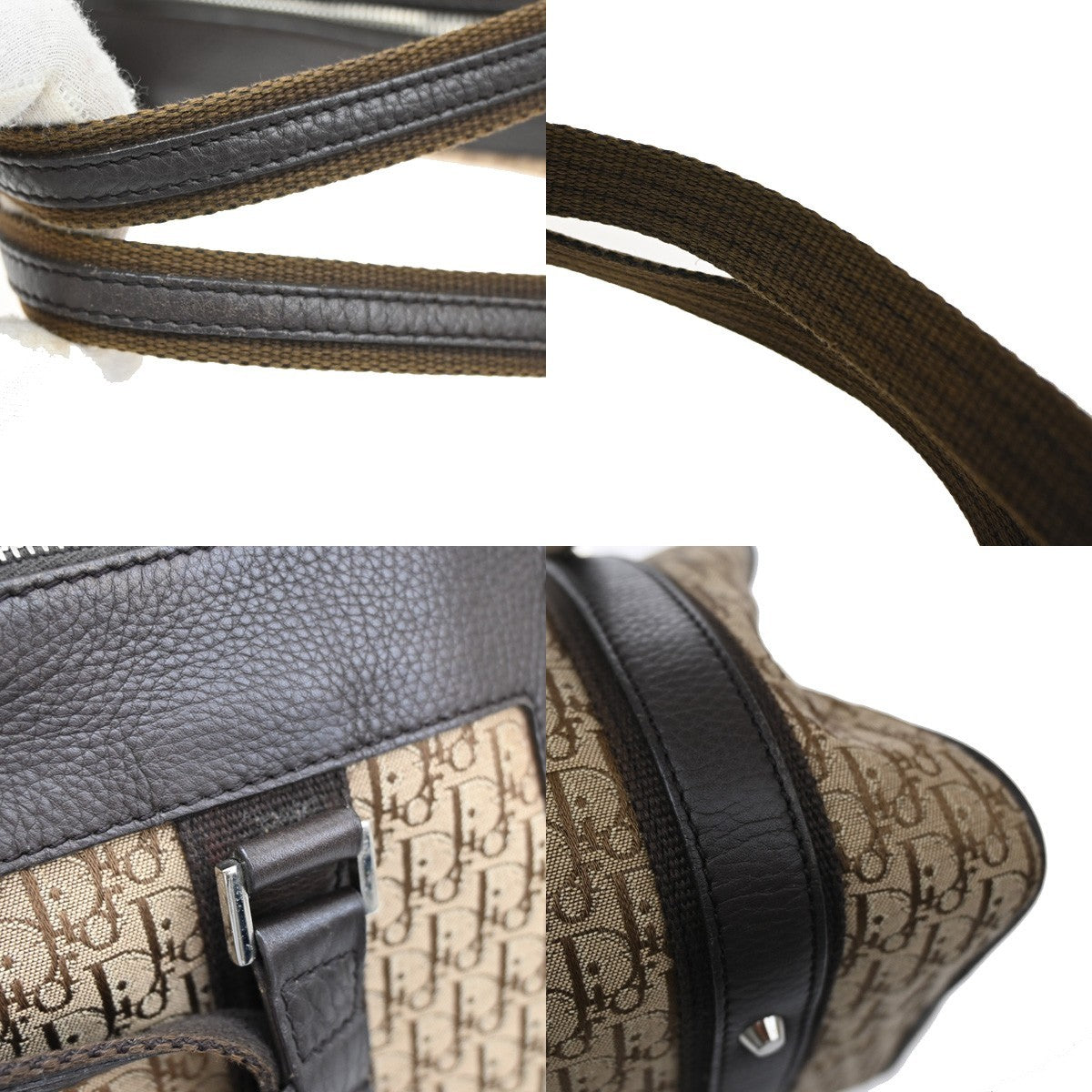 CHRISTIAN DIOR Logo Trotter Pattern Street Chic Bag Canvas Leather Beige 15CA370