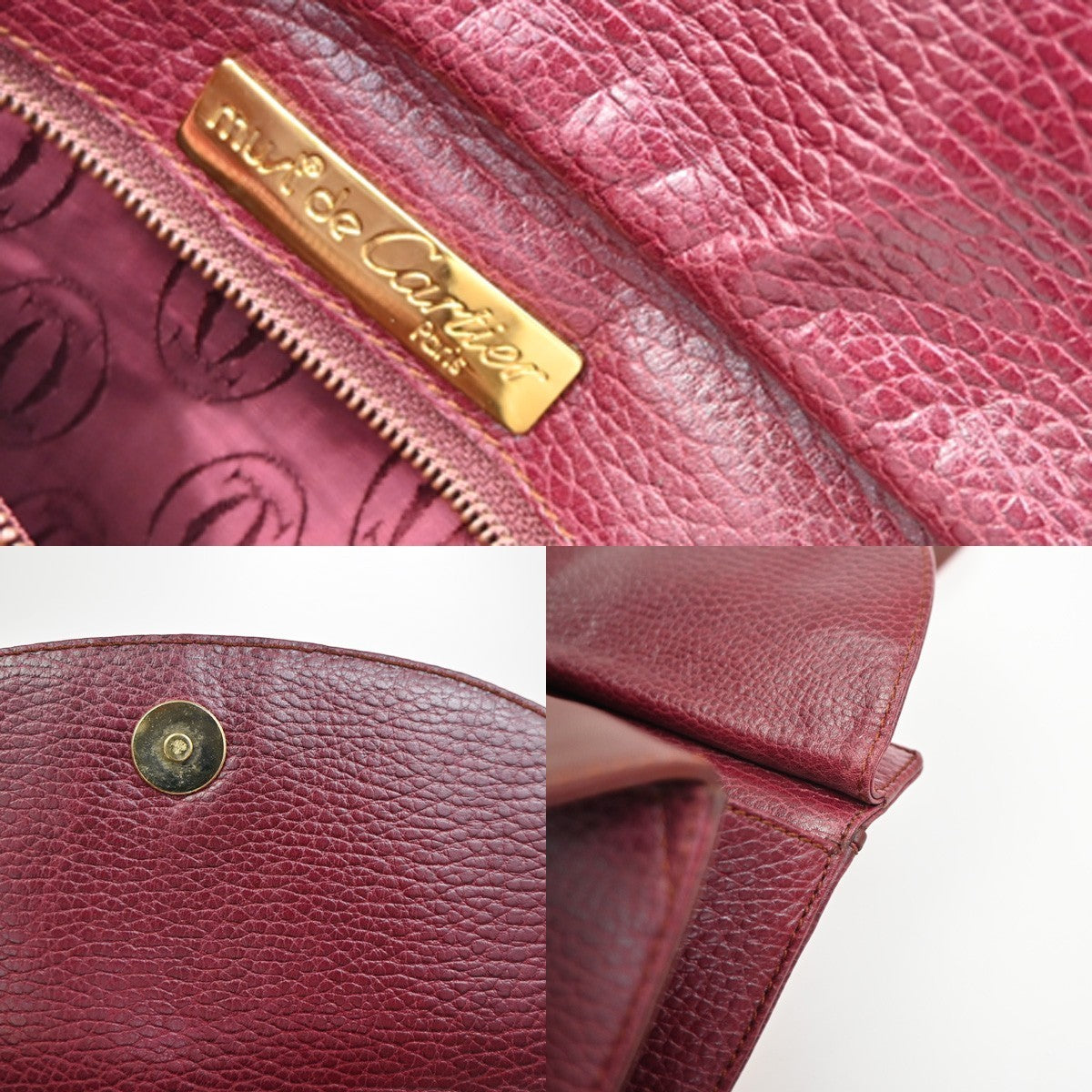 MUST DE CARTIER 2C Logo Shoulder Bag Leather Red GHW Spain 38CA704