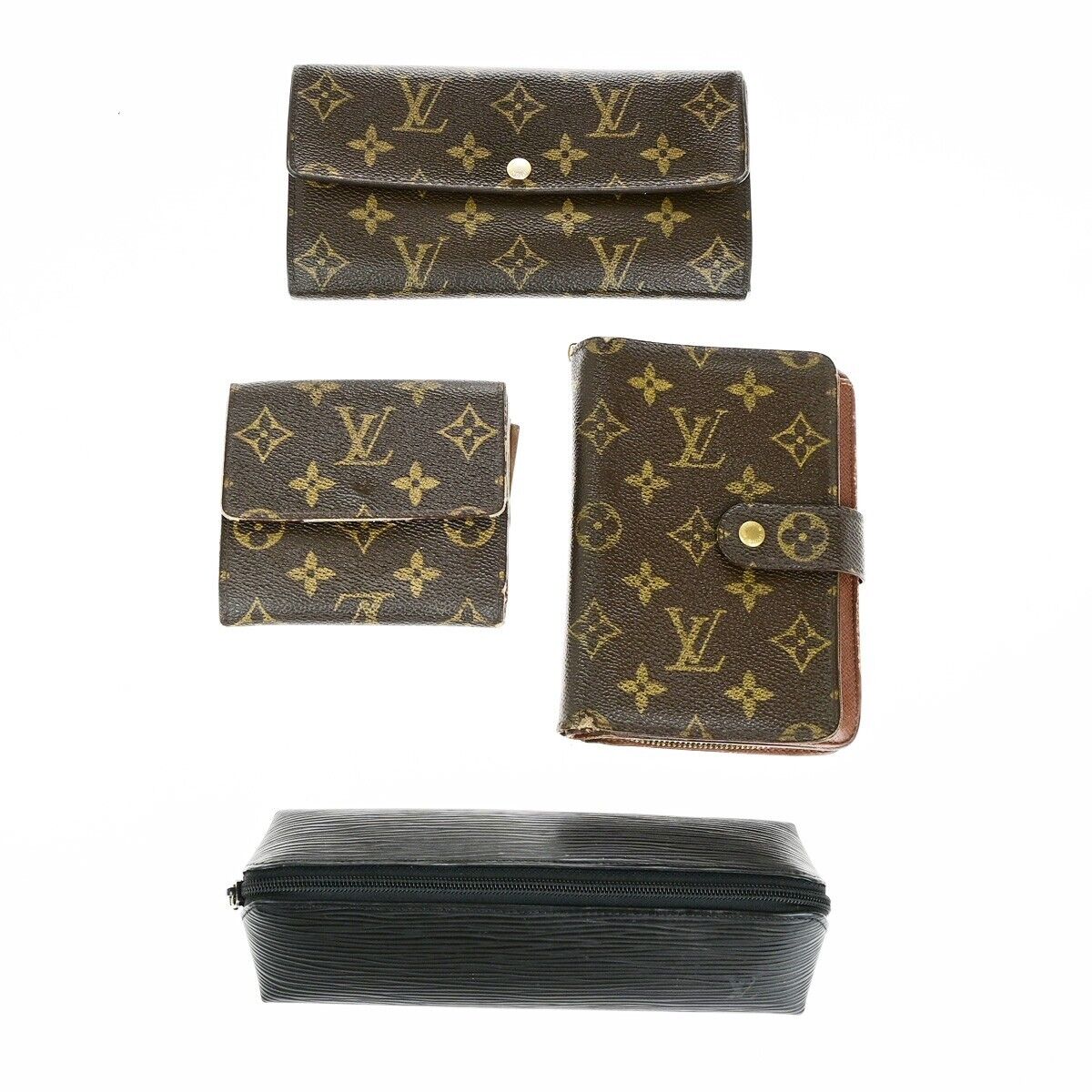 LOUIS VUITTON LV 4 Set Wallet Pen Case Monogram Epi Leather Brown Black 61KA450
