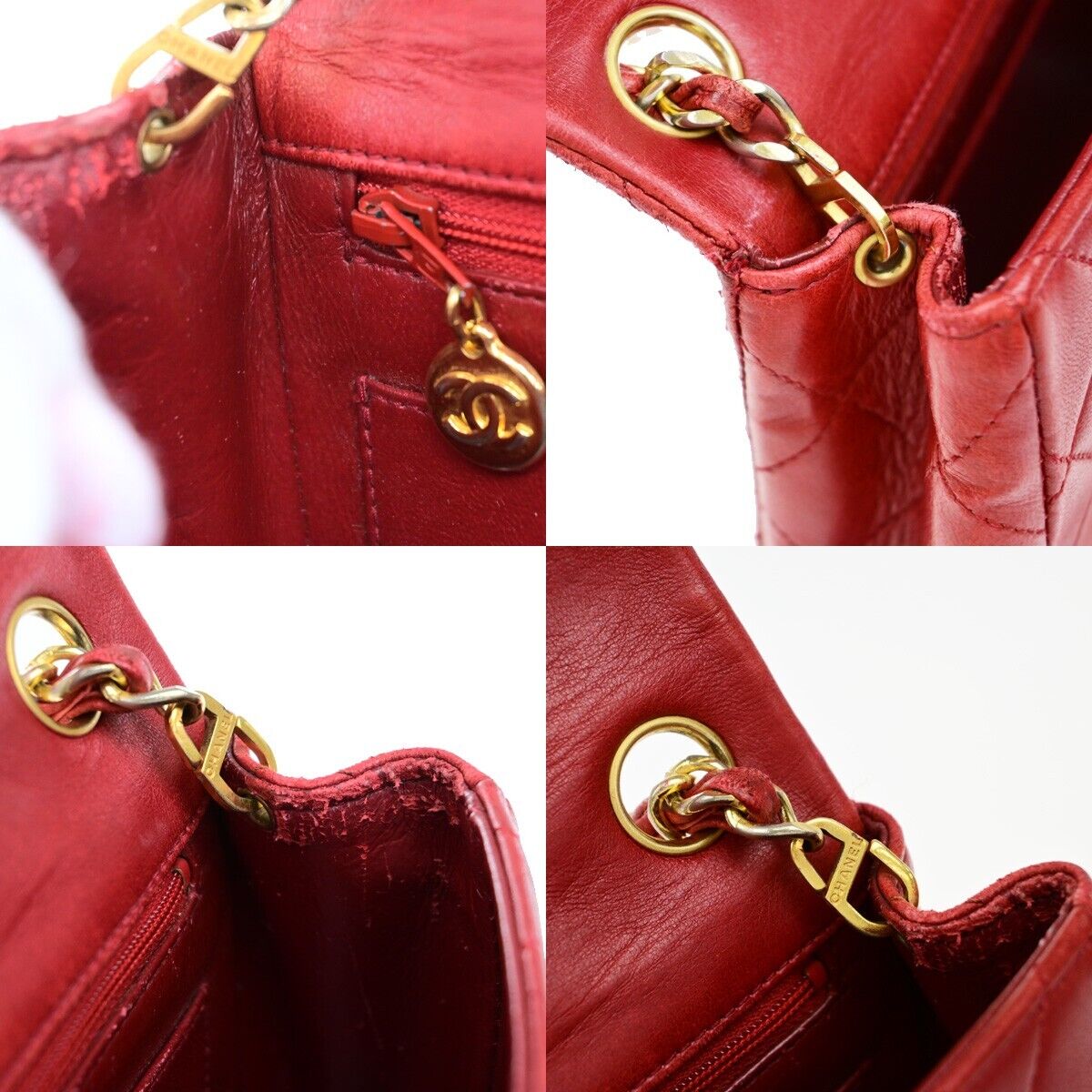 CHANEL CC Logo Mini Matelasse Chain Shoulder Bag Leather Red Vintage 673RF237