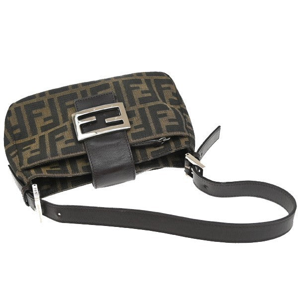 FENDI Logo Mamma Zucca Pattern Shoulder Bag Canvas Leather Brown Italy 46RF664