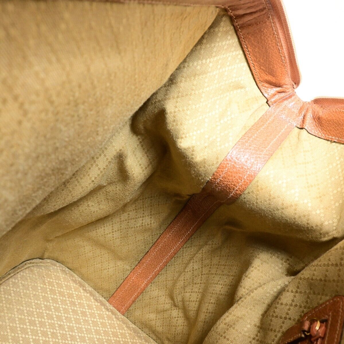 GUCCI Logo Camel Travel Hand Bag Leather Brown GWH Made In Italy 33FA974