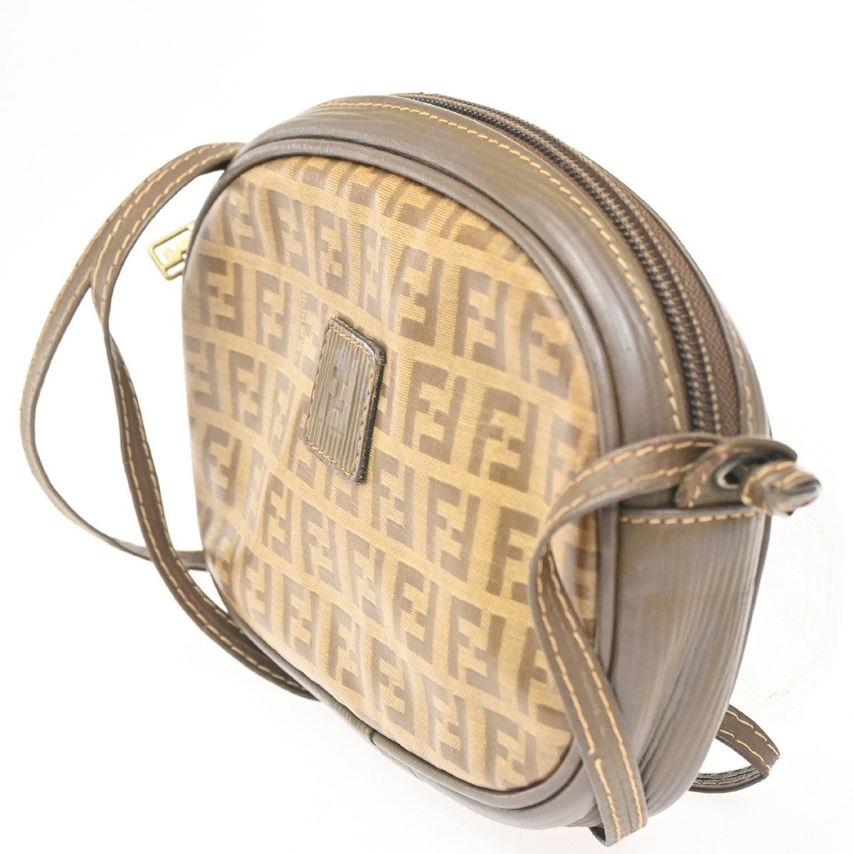 FENDI Logo Zucchino Pattern Mini Shoulder Bag PVC Leather Brown 62KC409