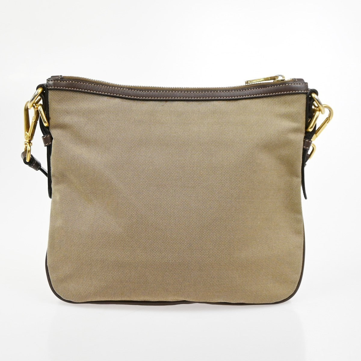 PRADA MILANO Logo Jacquard Shoulder Bag  Leather  Canvas  Brown 19SA060