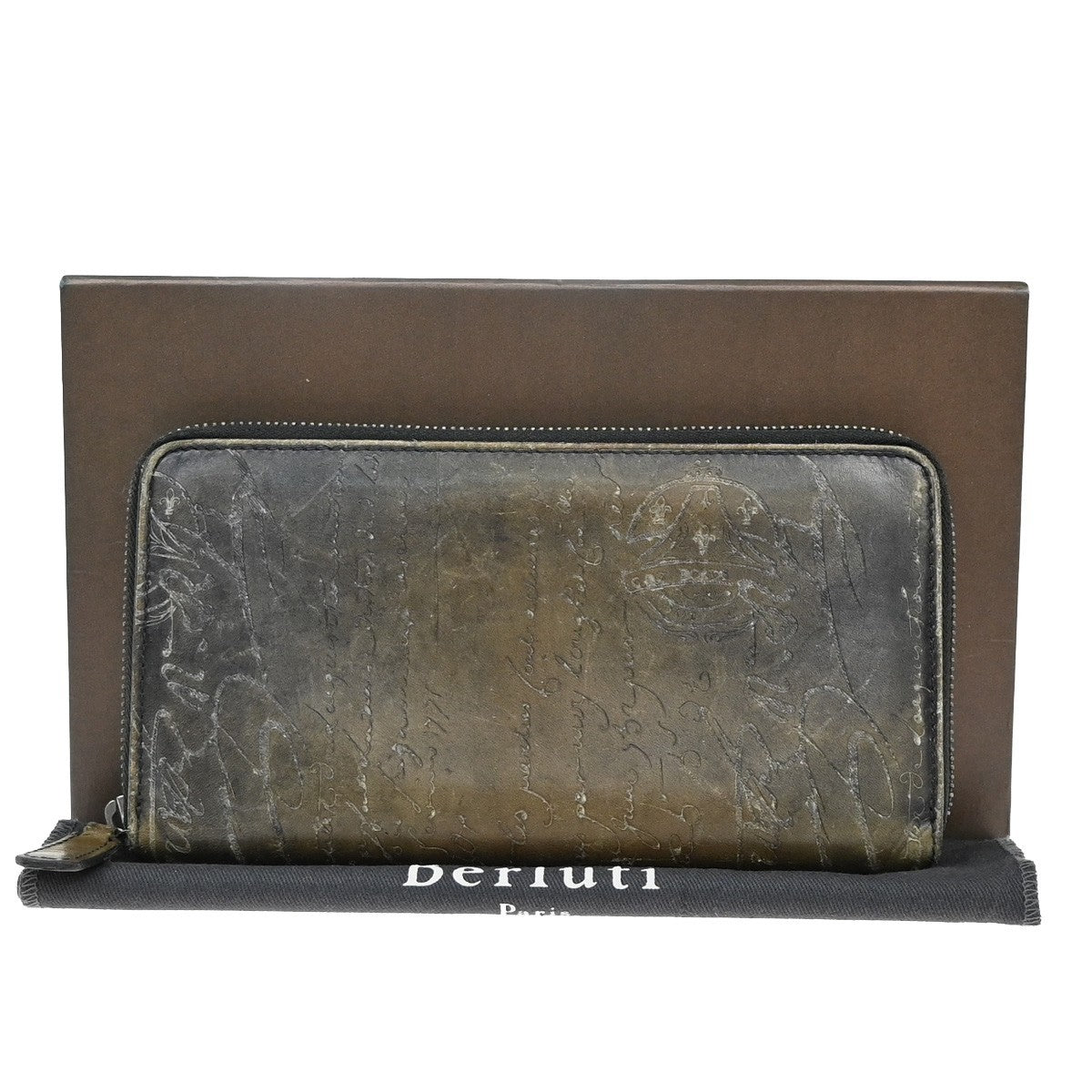 BERLUTI Logo Itauba Long Zip Around Wallet Scritto Leather Brown Italy 61EF704