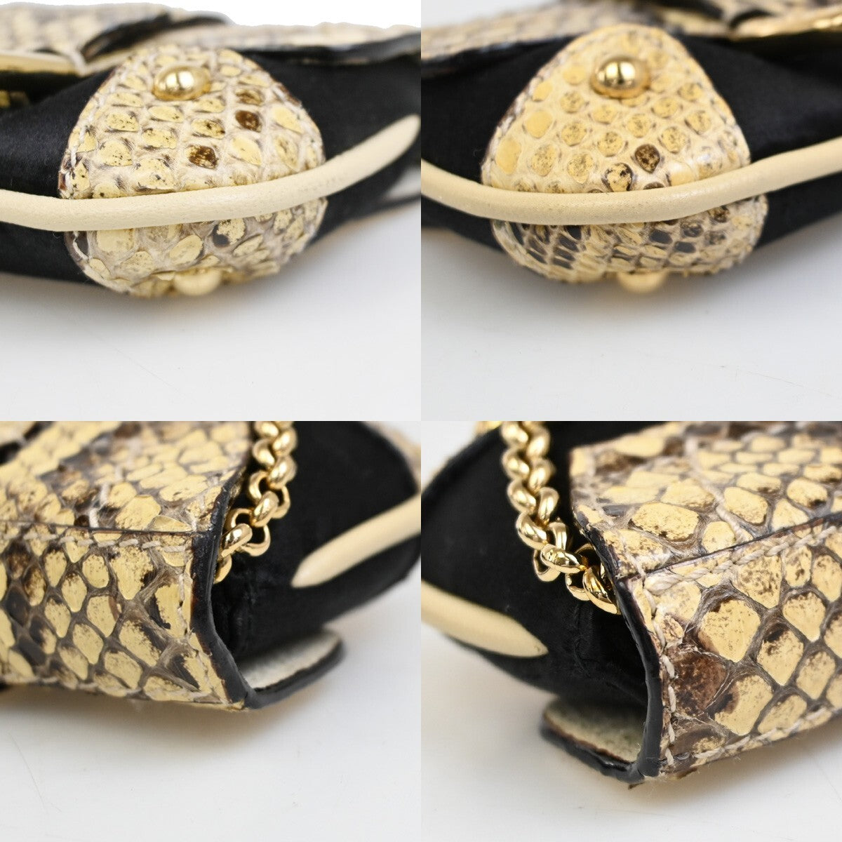 DOLCE & GABBANA Chain Coin Case Satin Exotic Leather Brown Black 02EE272