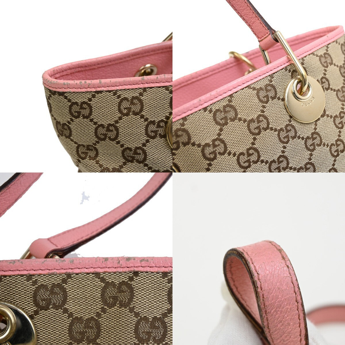 GUCCI Logo GG Pattern Mini Hand Tote Bag Canvas Leather Brown Pink 34FB571