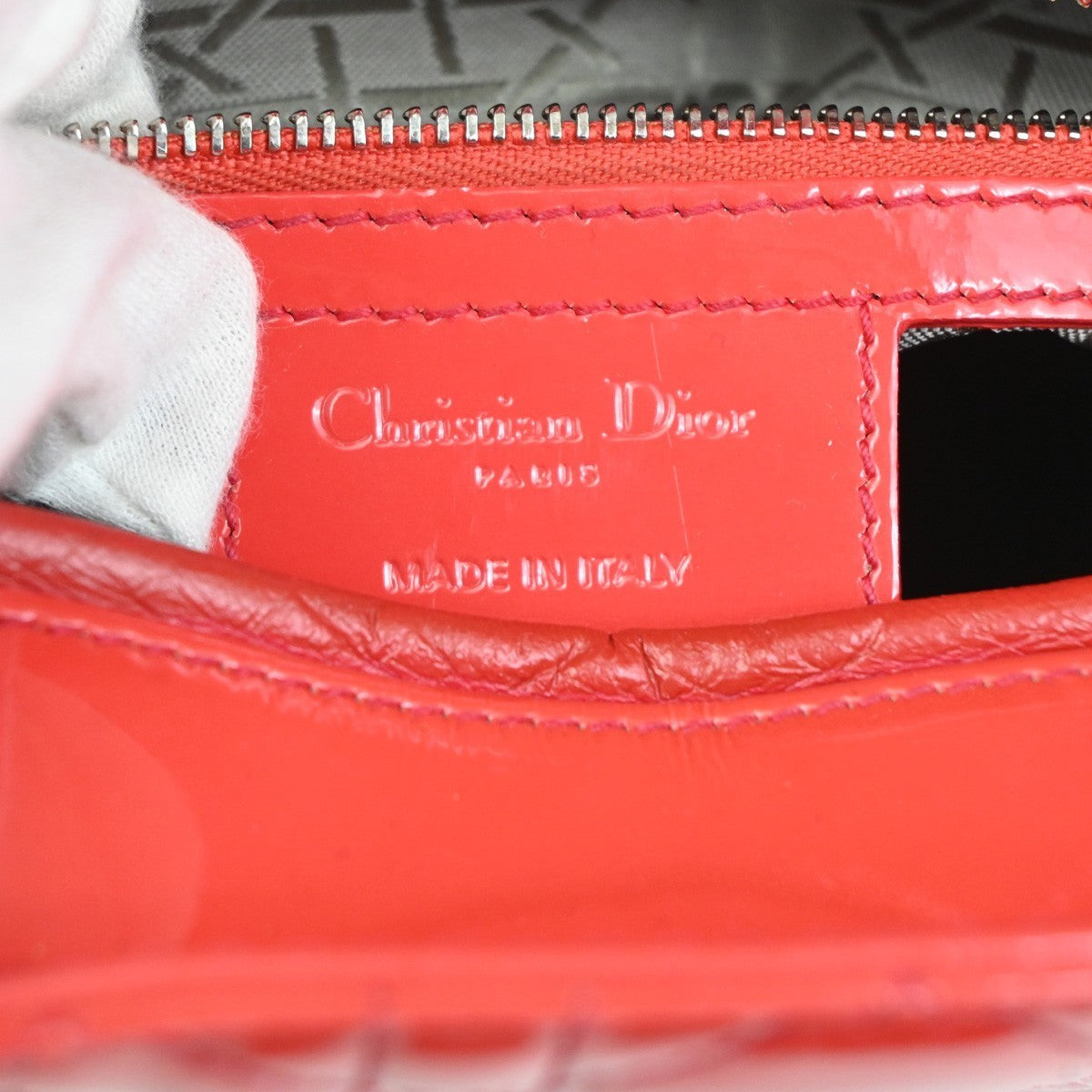 CHRISTIAN DIOR Logo Lady Cannage Hand Bag Patent Leather Red SHW Italy 46RL838