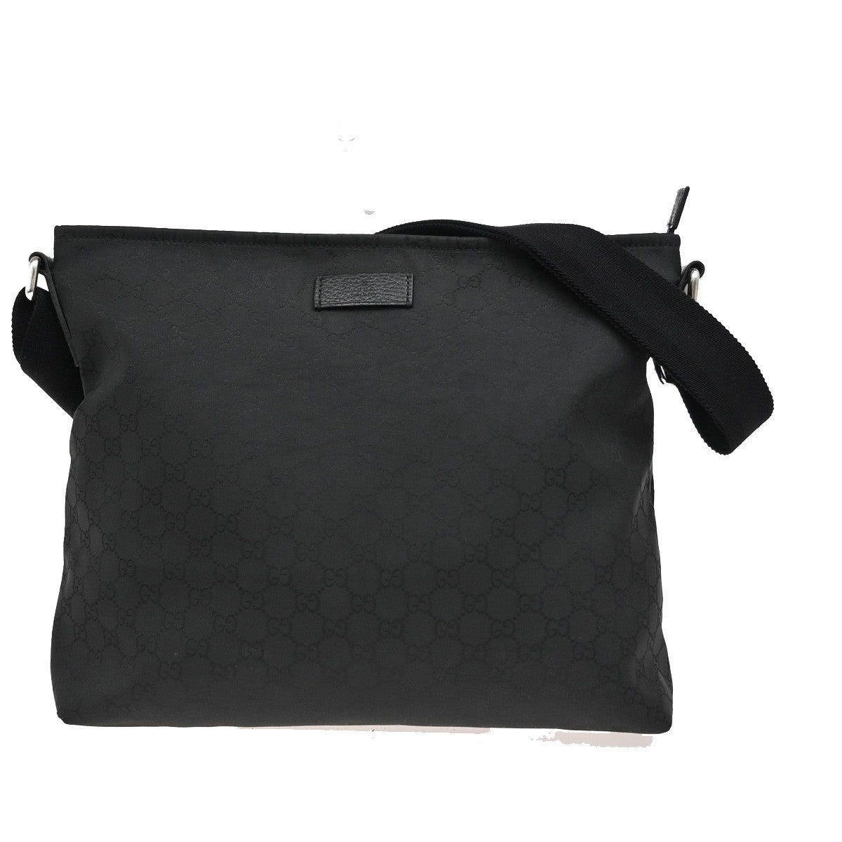 GUCCI Logo Sherry GG Pattern Shoulder Bag Nylon Leather Black SHW Italy 16YH280