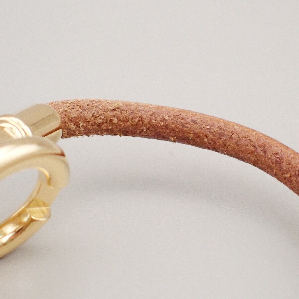 HERMES Logo Jumbo Hook Bracelet Leather Brown Gold Accessory 04ED436