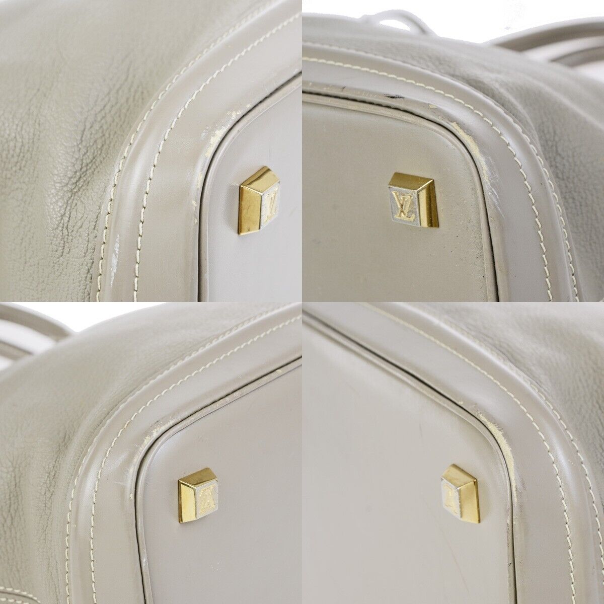 LOUIS VUITTON LV Logo Lockit Hand Bag Suhali Leather Gray GHW M91790 89ED054