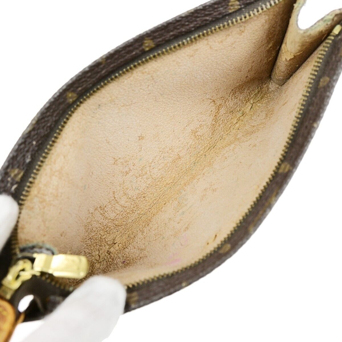 LOUIS VUITTON LV Logo Bucket GM Pouch Bag Monogram Leather Brown Gold 02ED726