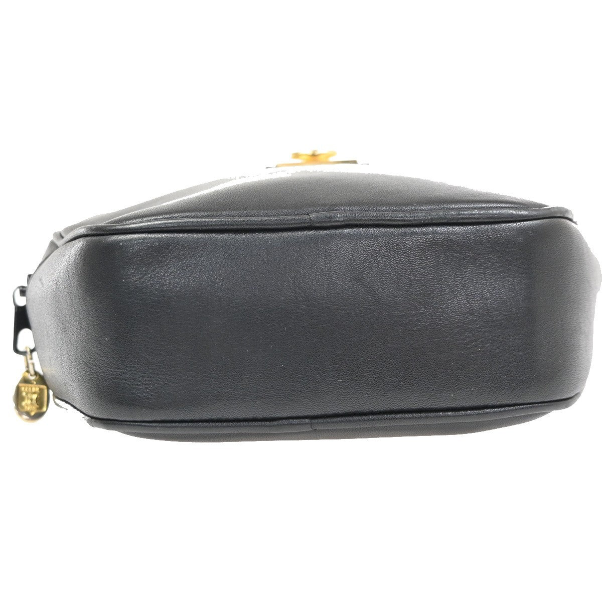 CELINE Ring Logo Crossbody Shoulder Bag Leather Black Italy GHW 38KC888