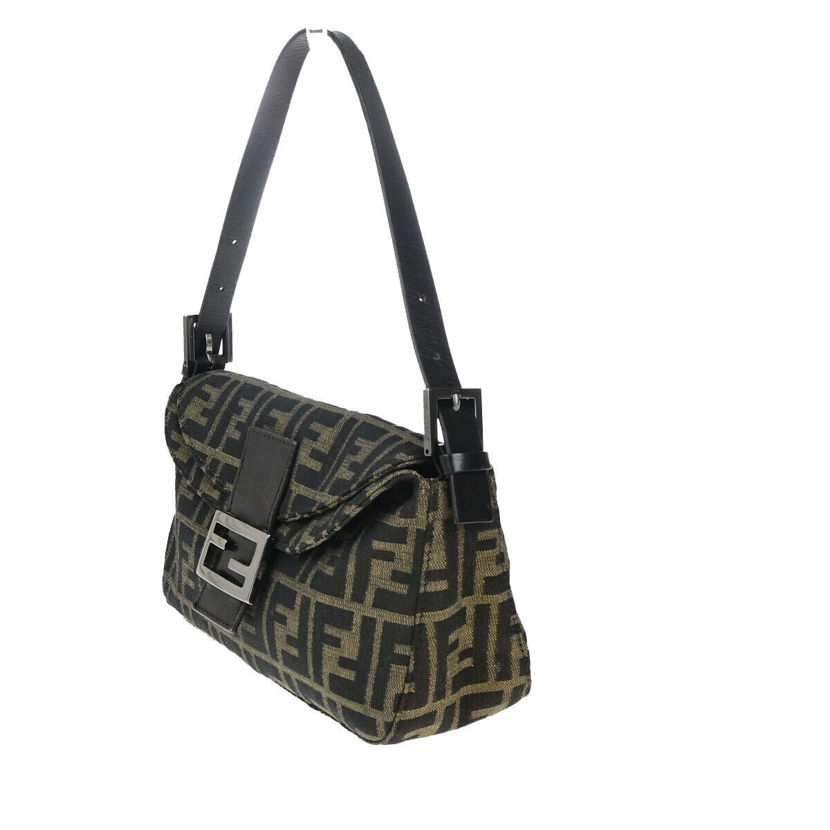 FENDI Logo Zucca Pattern Shoulder Bag Canvas Leather Brown SHW Italy 12YG485