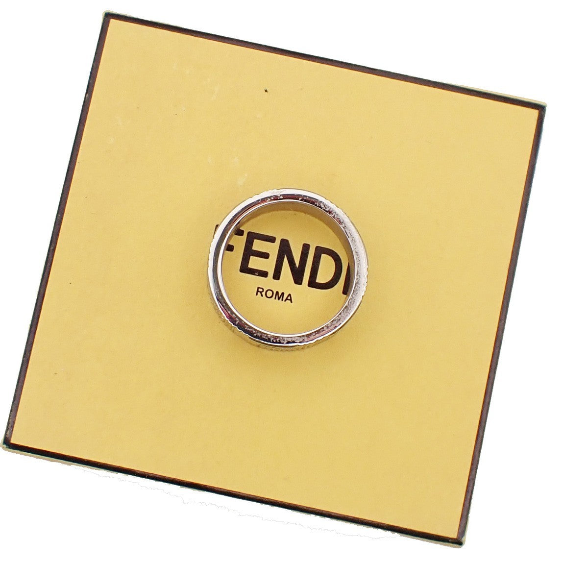 FENDI Logo Zucca Shadow FF Ring Size S Silver Plated Italy 01EG264