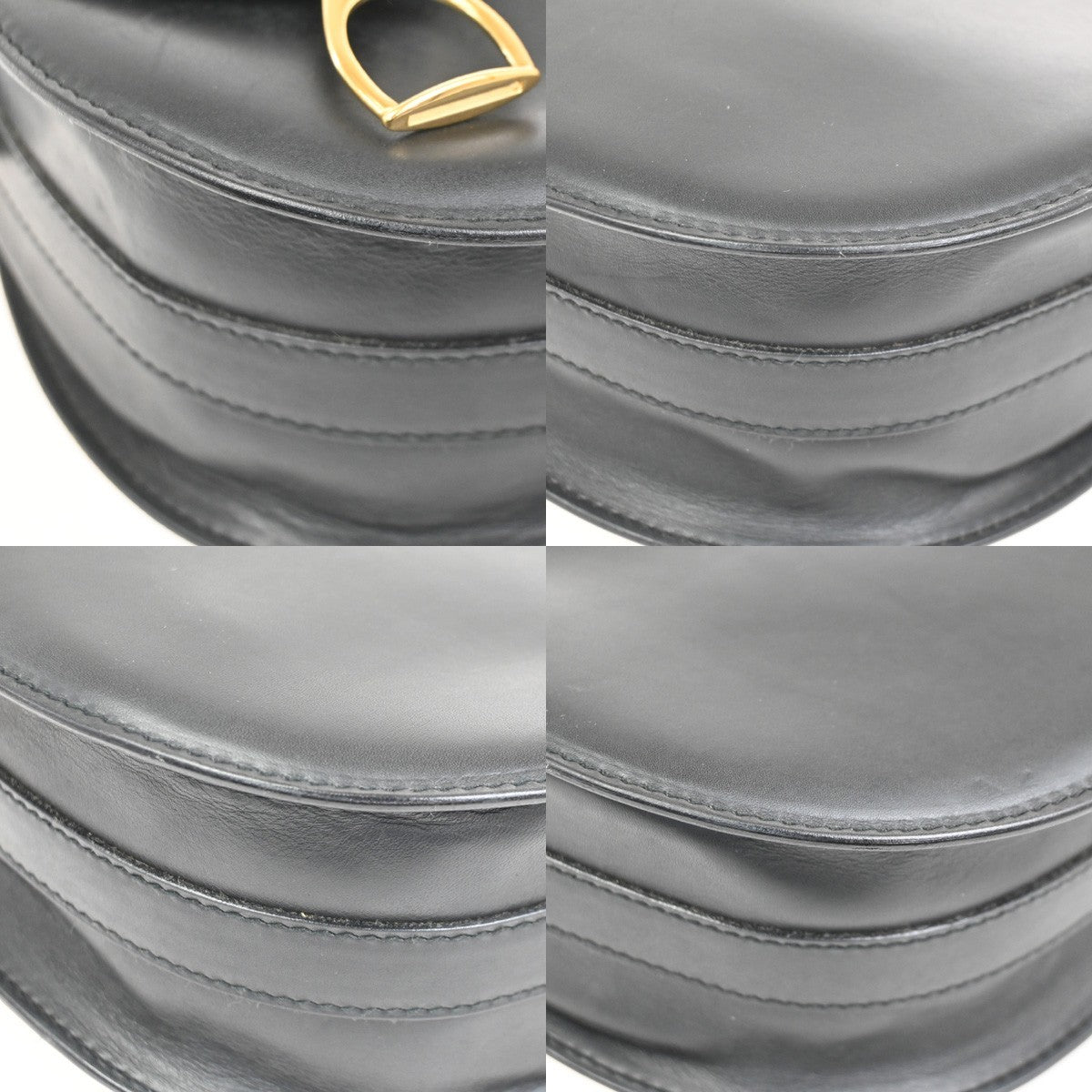 GUCCI Stirrup Saddle Flap Shoulder Bag Leather Italy Black GHW 62CA794