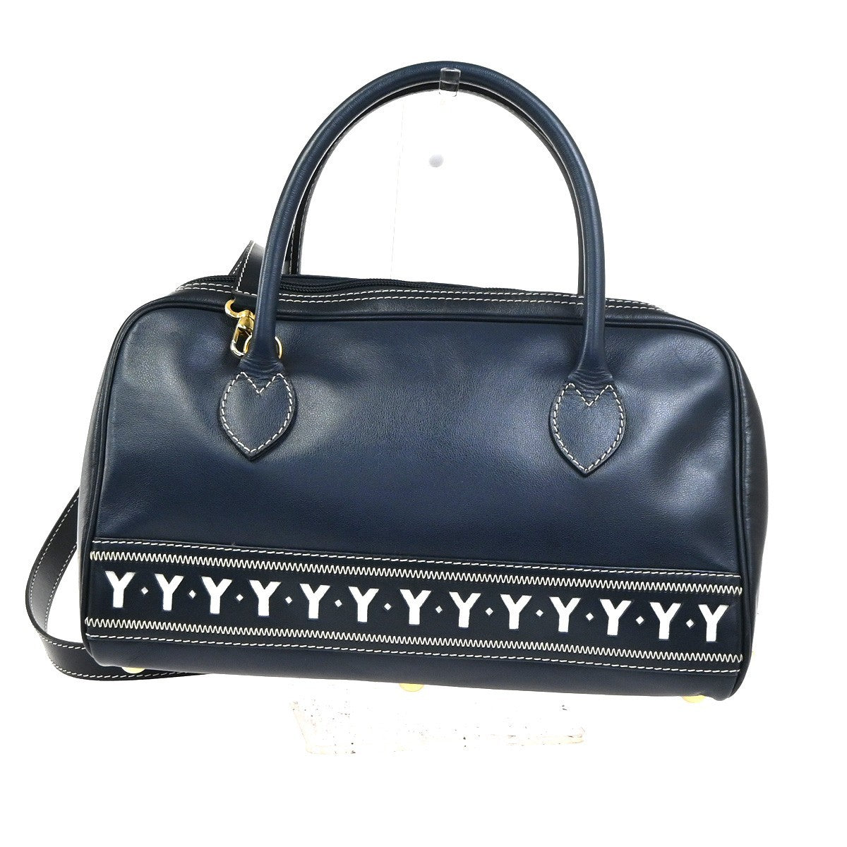 YVES SAINT LAURENT Y Logo 2Way Shoulder Hand Bag Leather Navy Blue GHW 18YJ011