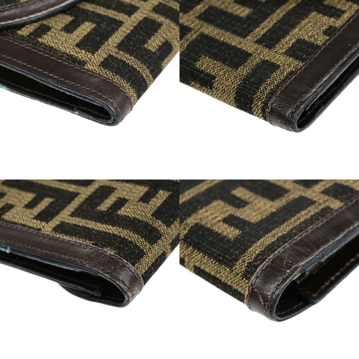 FENDI Logo Zucca Pattern Bifold Wallet Purse Canvas Leather Brown Italy 01EB515