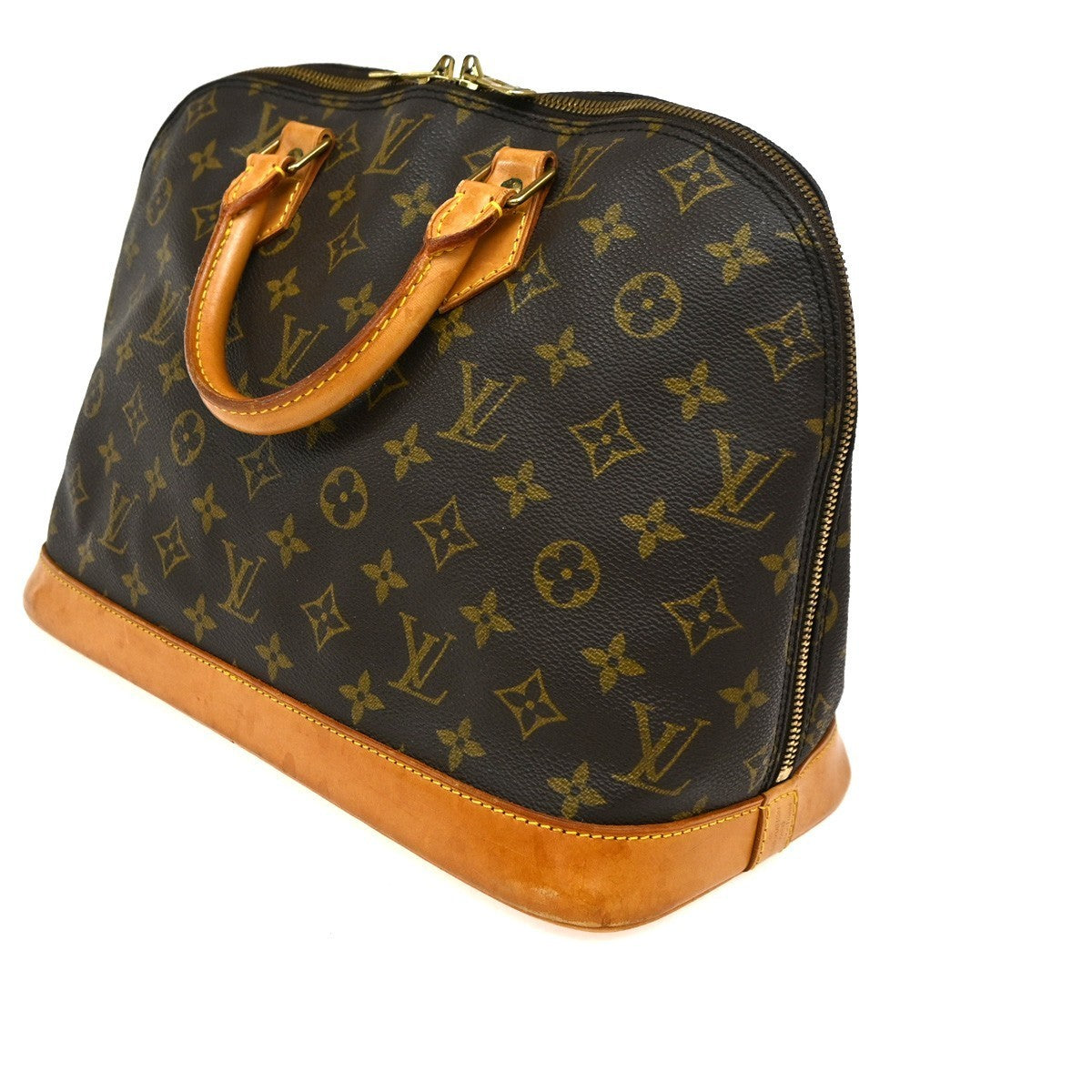 LOUIS VUITTON LV Logo Alma Hand Bag Monogram Leather Brown France M51130 84CA469