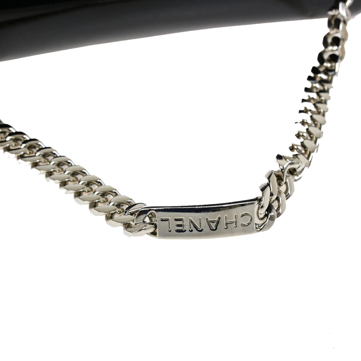 CHANEL CC Logo Chain Hand Bag Patent Leather Black SHW France Vintage 660RJ868