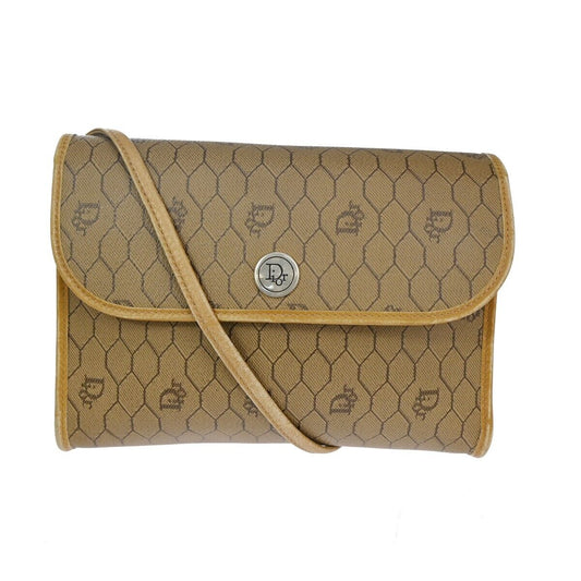 CHRISTIAN DIOR Logos Honeycomb Mini Shoulder Bag PVC Leather Brown Gold 67DA063