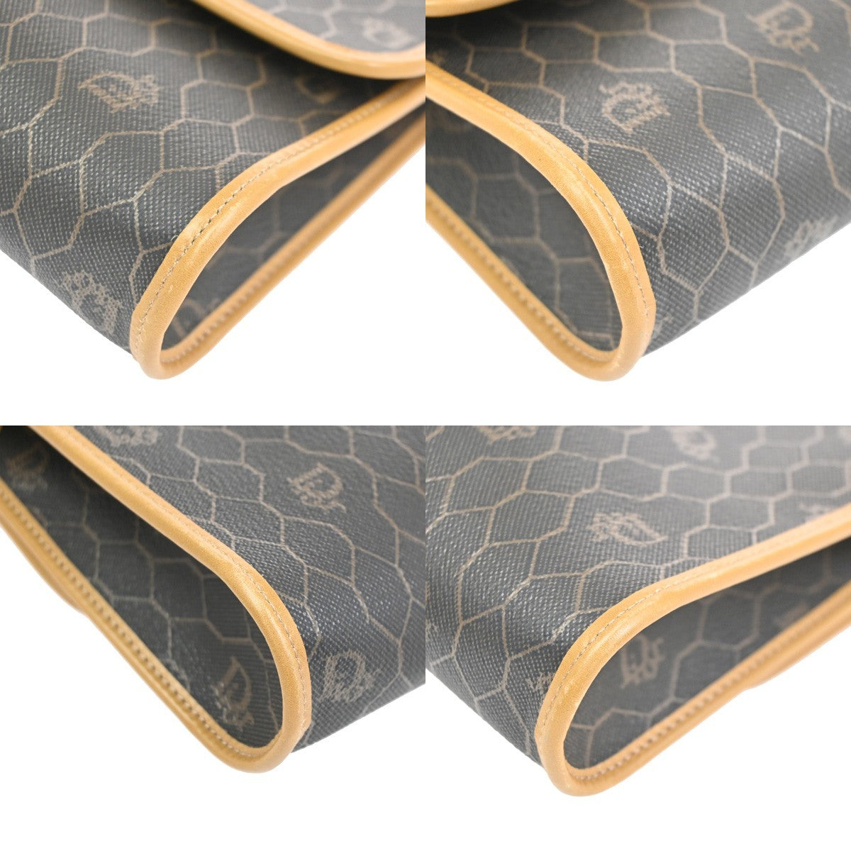CHRISTIAN DIOR Honeycomb Shoulder Bag PVC Leather Brown Gray GHW 31CB033