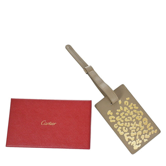 CARTIER BY SERAPIAN Name tag Leopard Leather Brown Italy Bag Accessory 07SH126
