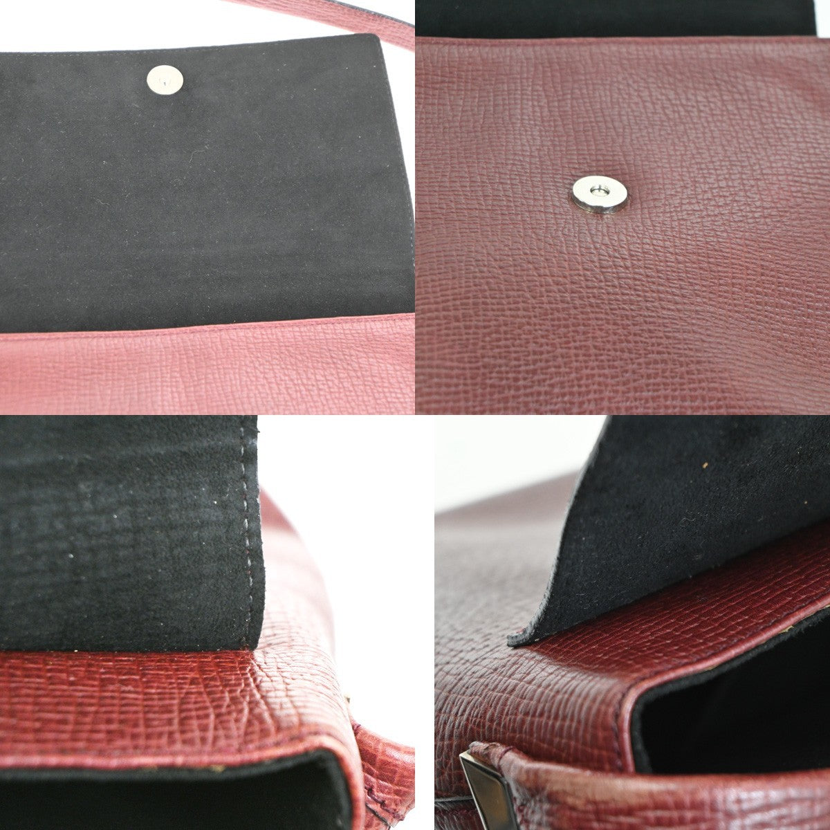 LOEWE Logo Shoulder Bag Embossing Leather Burgundy SHW Spain 32CA971