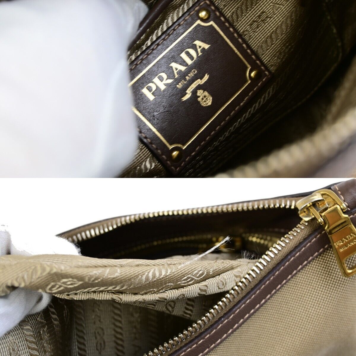 PRADA Logo Crossbody Shoulder Bag Jacquard Leather Brown GHW 18FB345
