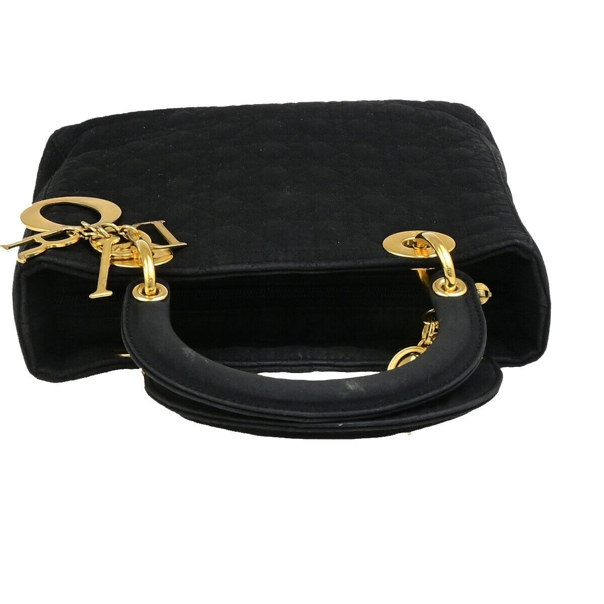 CHRISTIAN DIOR Logo Lady Cannage Hand Bag Canvas Leather Black GHW Italy 73ED175