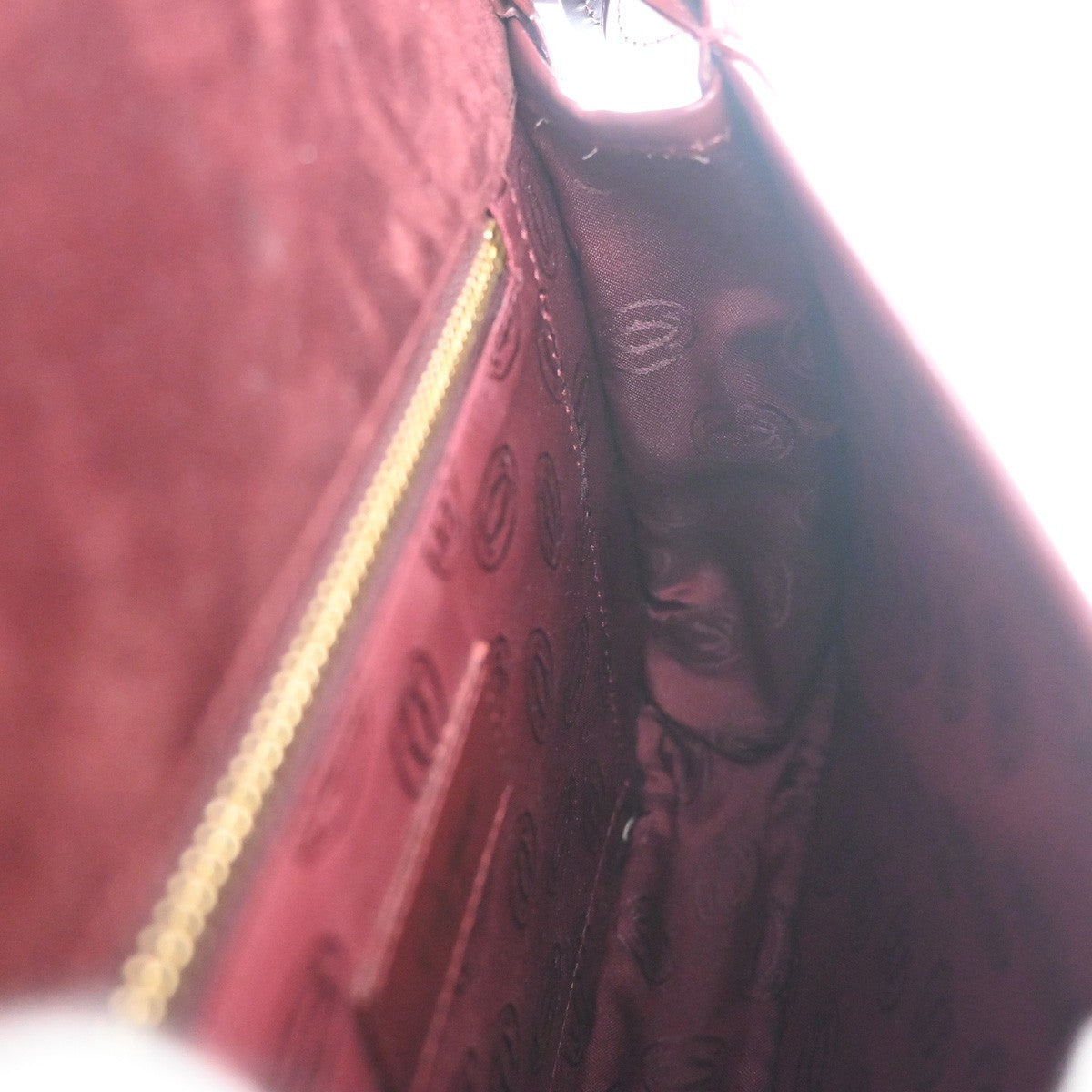 CARTIER 2C Logo Shoulder Bag Leather Suede Red Burgundy GHW France 80RL955