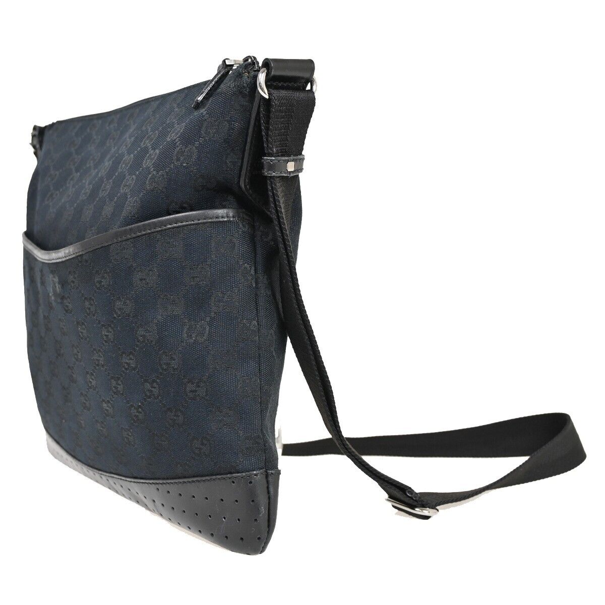 GUCCI Logo GG Pattern Cross Body Shoulder Bag Canvas Leather Black Italy 31EA573