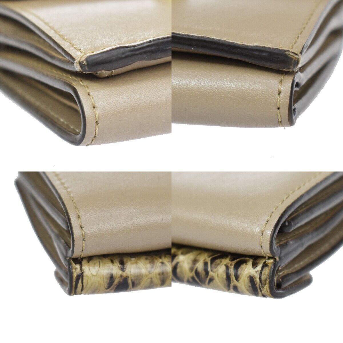 FENDI Logo F IS FENDI Compact Trifold Wallet Exotic Leather Brown Gold 64GA654