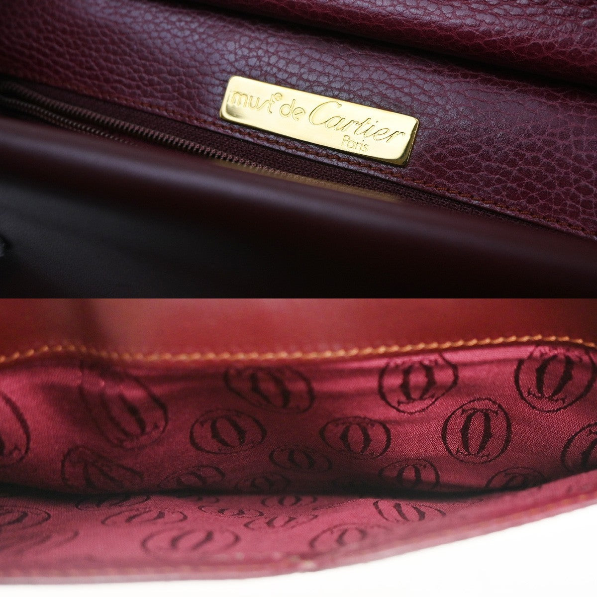 MUST DE CARTIER 2C Logo Shoulder Hand Bag Leather Red Burgundy GHW Spain 36CA740