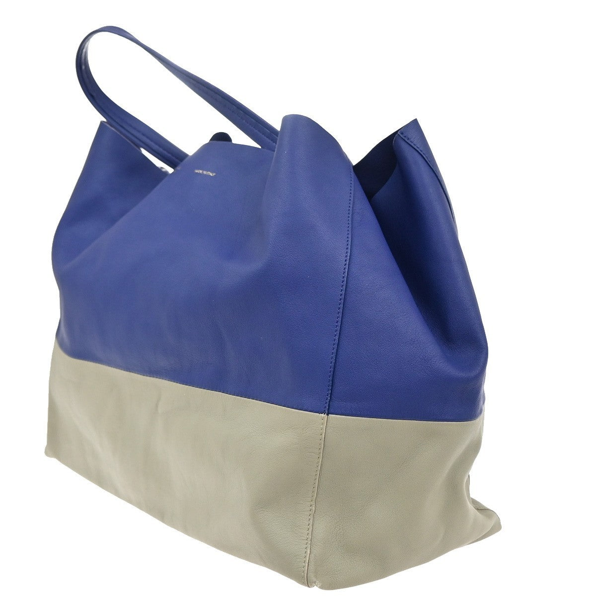 CELINE Logo Horizontal Bi-Cabas Shoulder Tote Bag Leather Blue Gray 82KP371