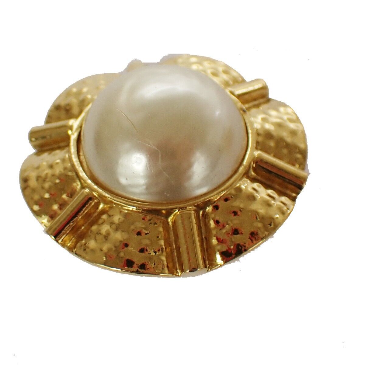 CHANEL CC Logo Round Button Earrings 25 Clip-On Imitation Pearl Gold 31GA593