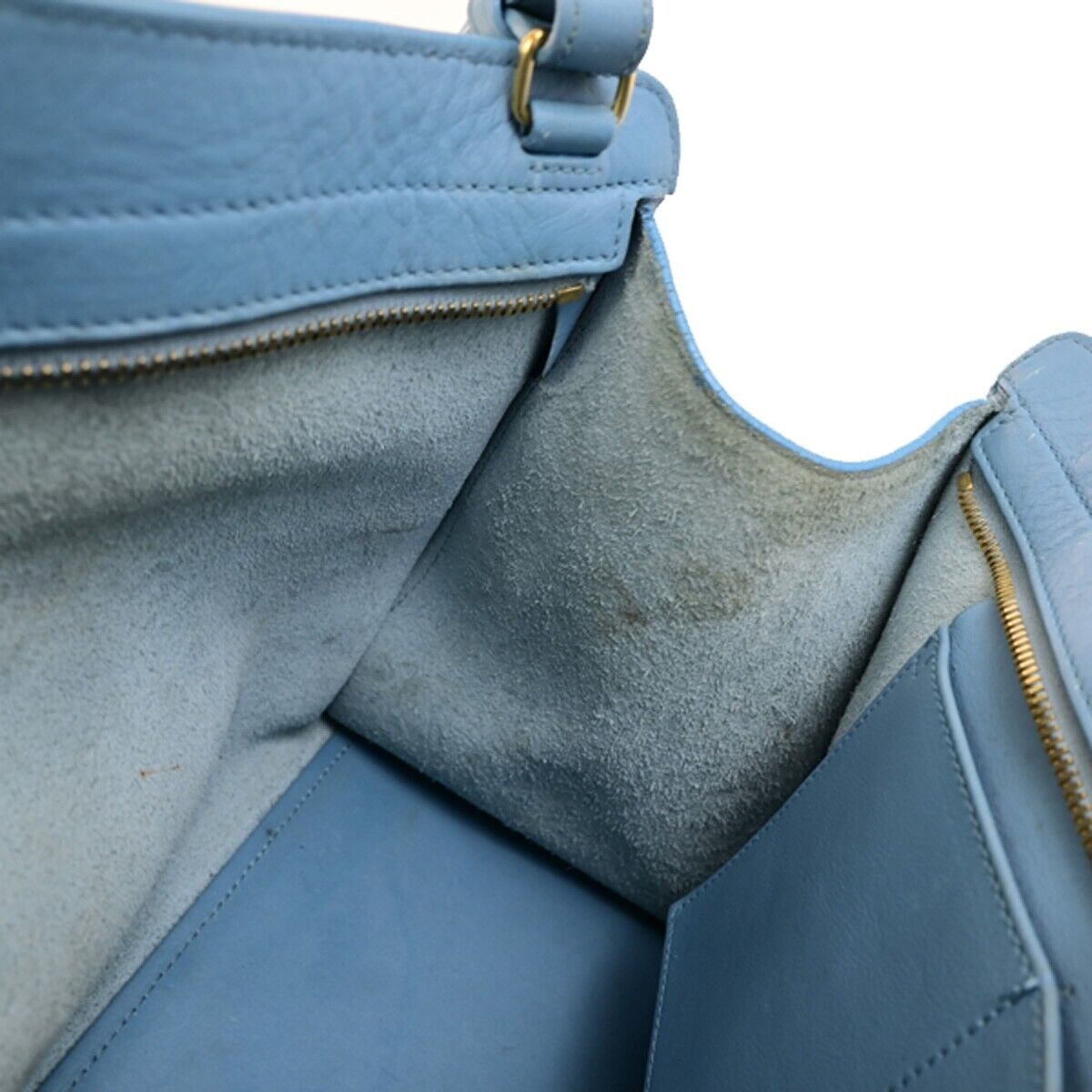 SAINT LAURENT  Logo Classic Y Cabas 2 Way Hand Bag Leather Blue Gold 79FB398