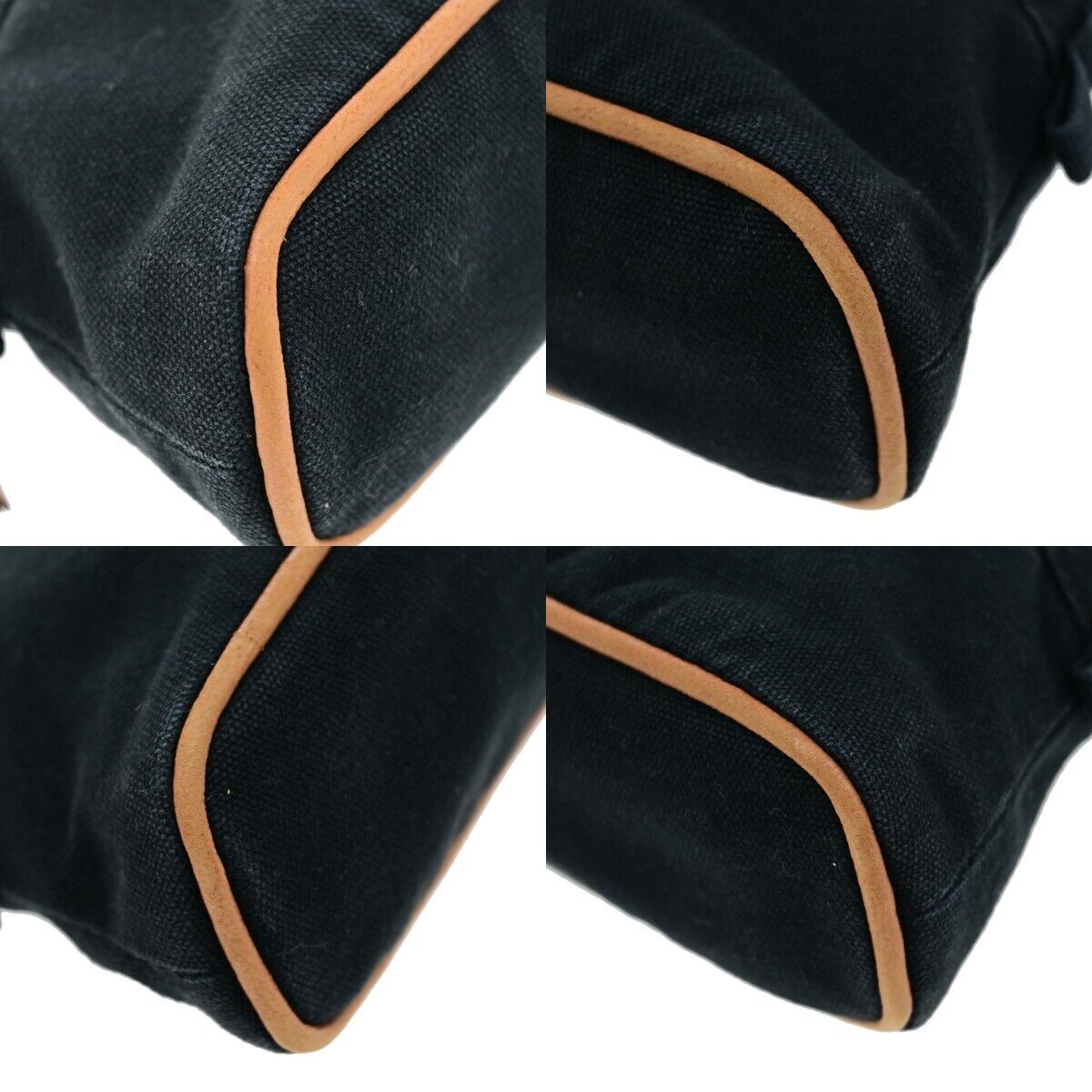 HERMES Logo Bolide 16 Mini Pouch Bag 100% Cotton Leather Black France 01ED707