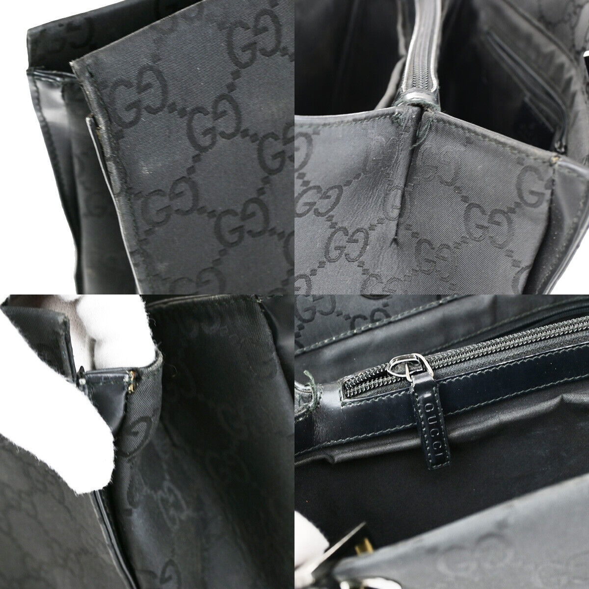 GUCCI Logo Bamboo GG Pattern Hand Bag Nylon Leather Black SHW Italy 04YF648