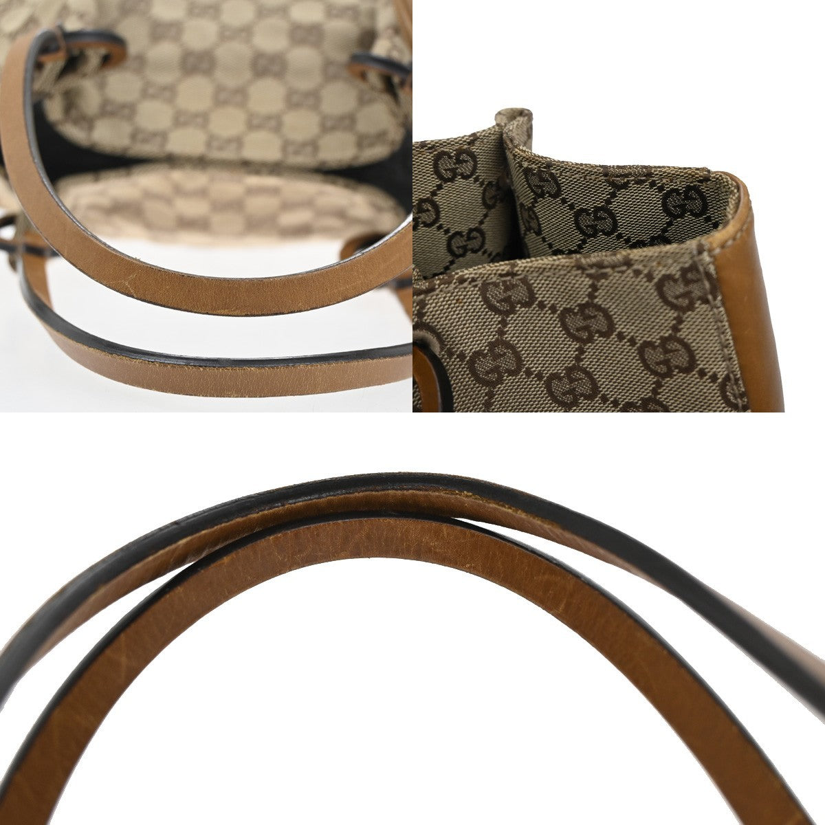 GUCCI Logo GG Monogram Canvas Leather Tote Bag Brown Italy 61CA074