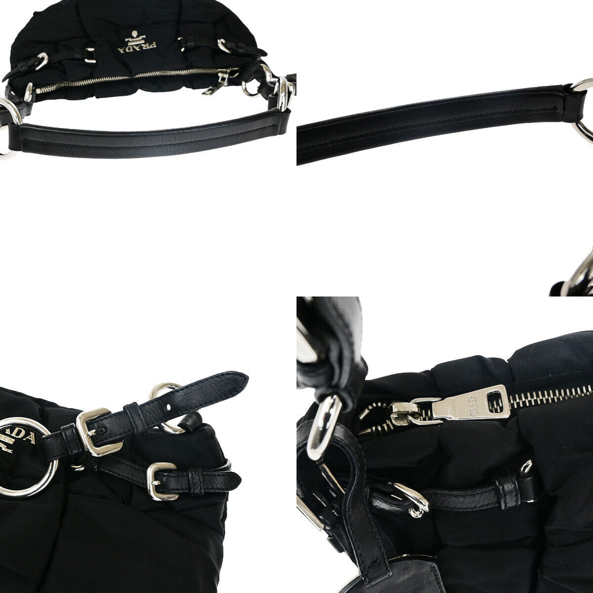 PRADA Logo Crispy Shoulder Bag Nylon Leather Black SHW Italy 17RK079