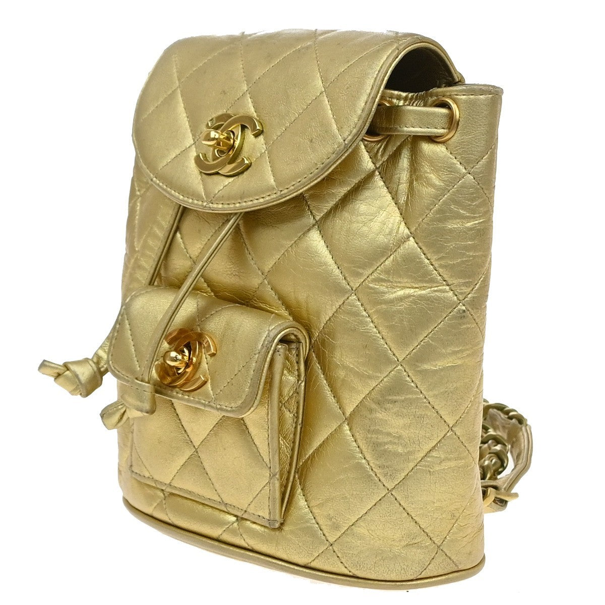 CHANEL CC Logo Duma Matelasse Chain Backpack Bag Leather Gold Vintage 717RP177
