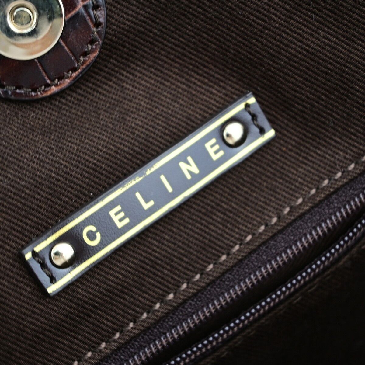 CELINE Logo Macadam Shoulder Tote Bag Suede Embossed Leather Purple SHW 34EC964