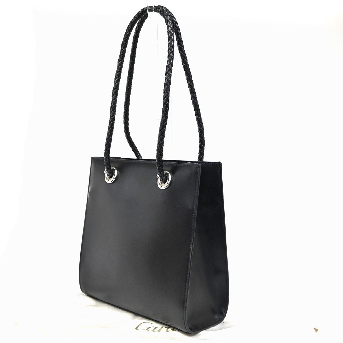 CARTIER Logo Panthere De Cartier Shoulder Hand Bag Leather Black France 76ZA105