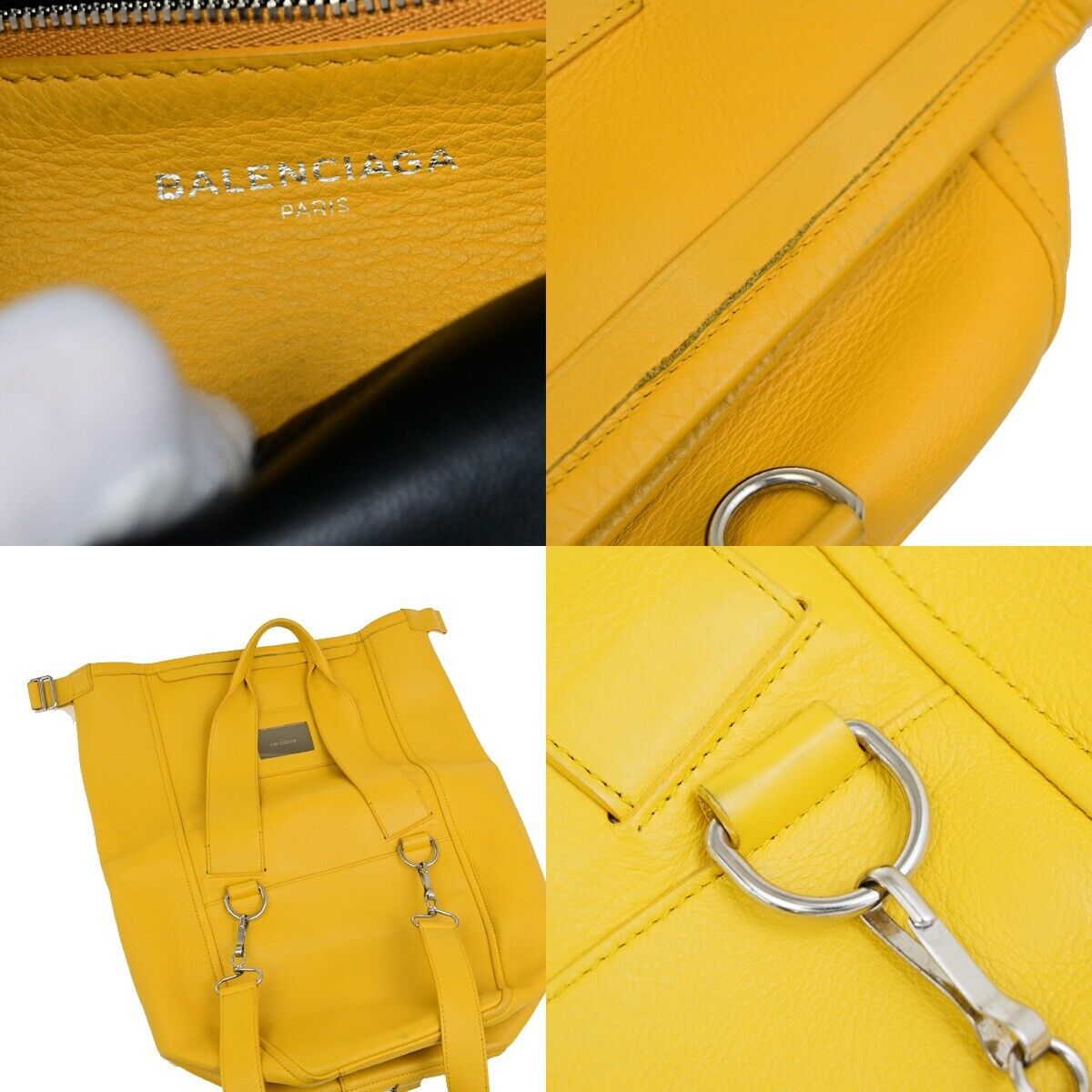BALENCIAGA Logo 2Way Shoulder Hand Bag Leather Yellow Silver 87ED917