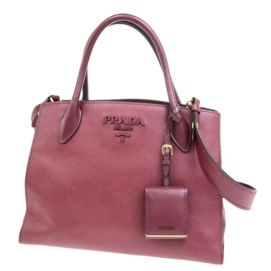 PRADA MILANO Monochrome 2Way Shoulder Hand Bag Saffiano Leather Cerise 50FA317