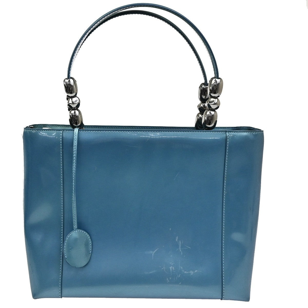 CHRISTIAN DIOR  Maris Pearl Hand Bag Patent Leather Blue SHW Italy 83TA405