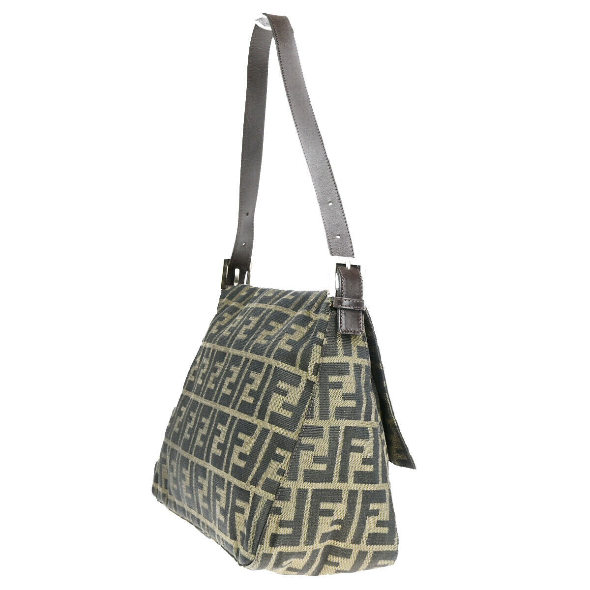 FENDI Logo Mamma Zucca Pattern Shoulder Bag Canvas Leather Brown SHW 96YF583
