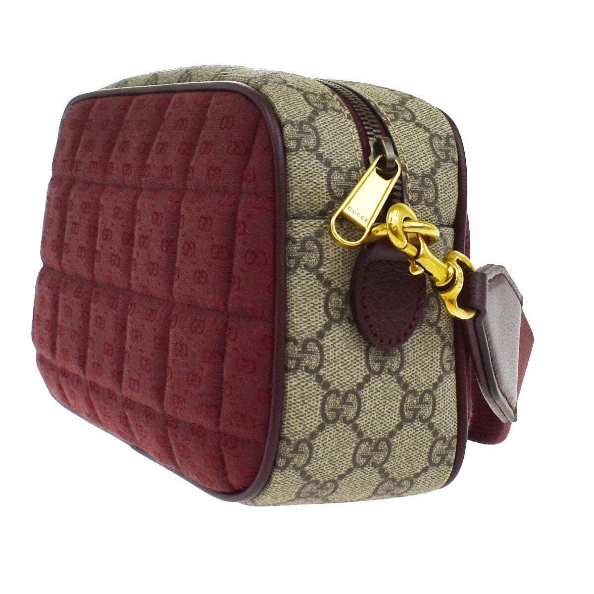 GUCCI Marmont GG Pattern Shoulder Bag Supreme Leather Canvas Brown Red 638RF330